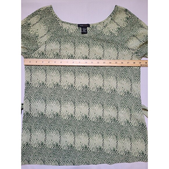 BCBGMaxazria Blouse Womens Medium Tie Waist Puff Sleeve Green Snake Print - Picture 5 of 9